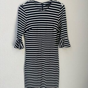 Banana Republic Navy and White Striped Long Sleeve Dress